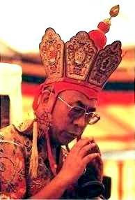 His Holiness during a Kalachakra initiation; courtesy www.snowlionpub.com